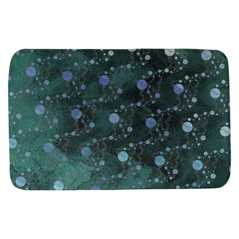 Tapis de salle de bain planet stars, l 17 po x L 24 po, Vert foncé / bleu
