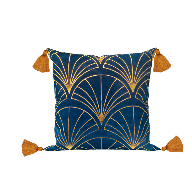 Caudill Art Deco Tiles Geometric Square Throw Pillow Cover, Blue