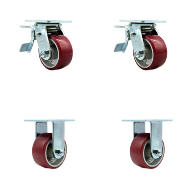 Ensemble de roulettes en poly 4 sur roulettes 4 pouces 2 roulements