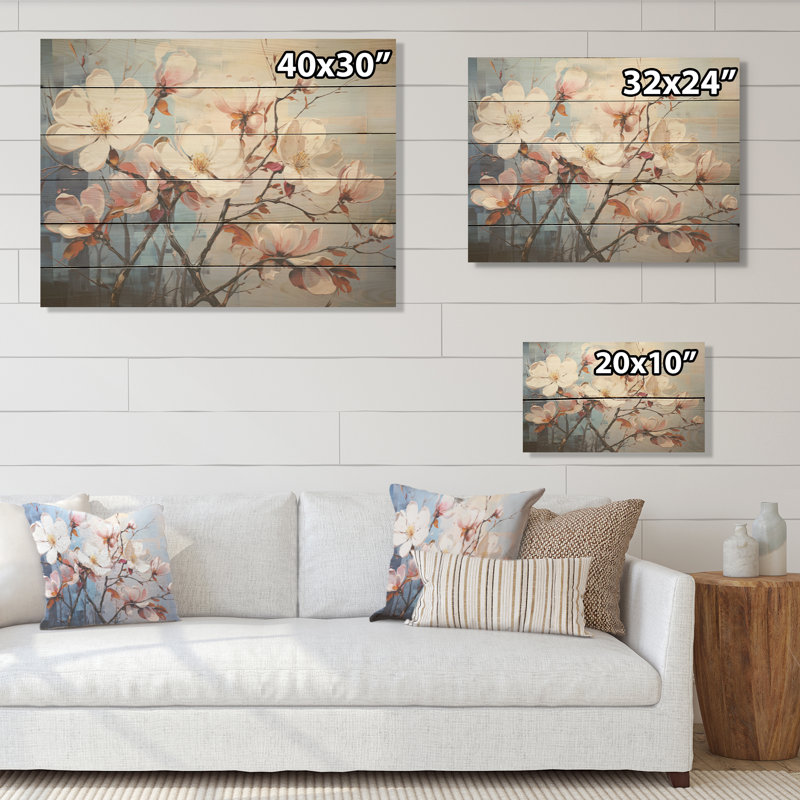 Luxueux Magnolia Tranquillity I - art mural en bois de magnolia sur bois de pin naturel, H 10 po x l 20 po