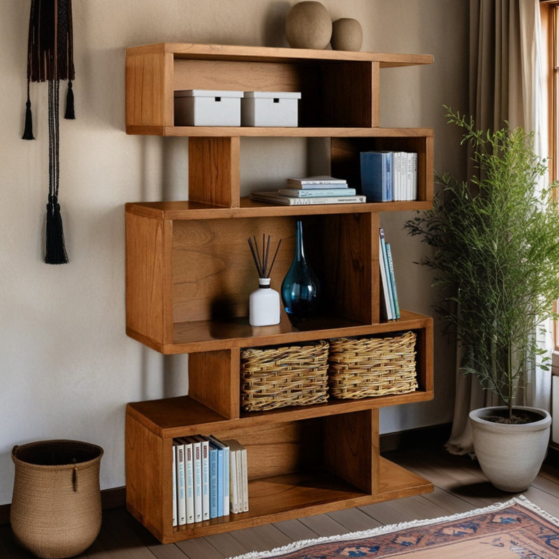 Bibliothèque moderne en bois de frêne, (5 tablettes) H 66,9 po x l 35,4 po x P 11,8 po