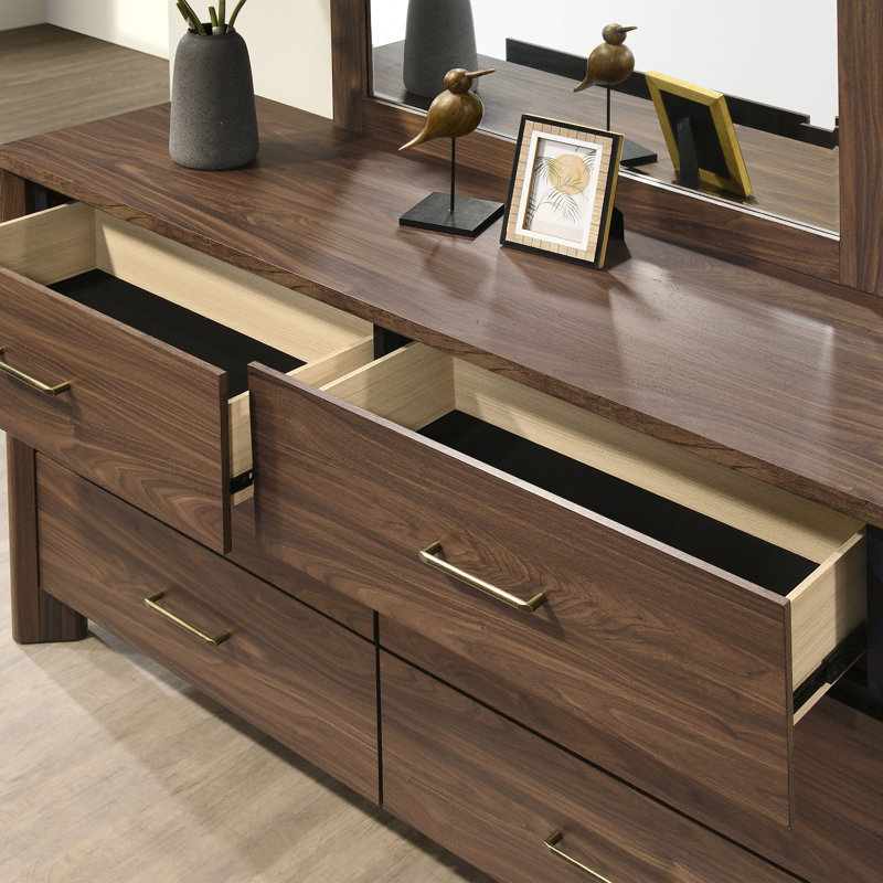 Ensemble commode et miroir 6 pièces 2 tiroirs Elena