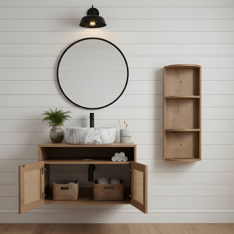 Meuble-lavabo de 30 pouces avec lavabo en céramique et tablettes de rangement