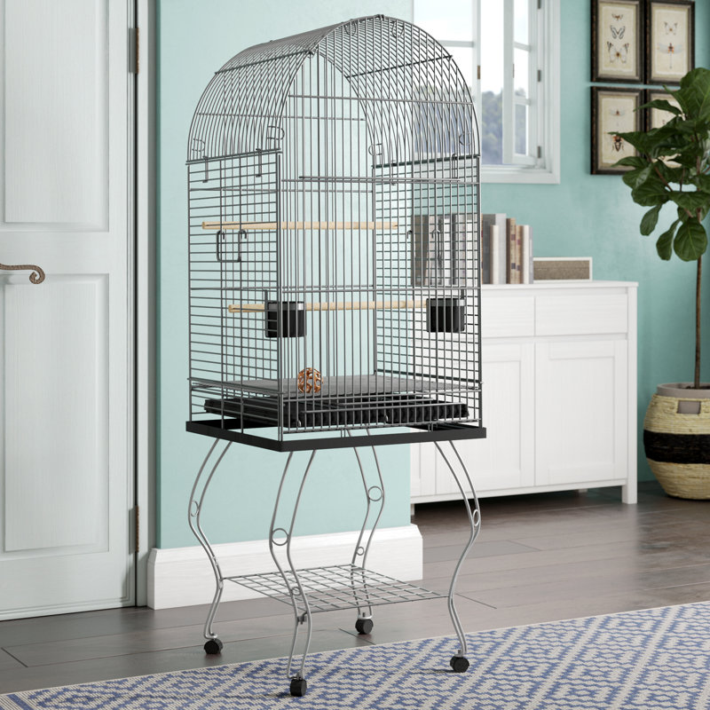 Chuk Dome Top Parrot Bird Cage with Stand, Antique Silver