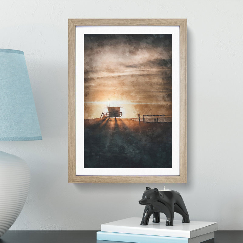 Volleyball On The Beach - Single Picture Frame Painting on MDF, 45cm H x 33cm W x 2cm D, Oak Framed