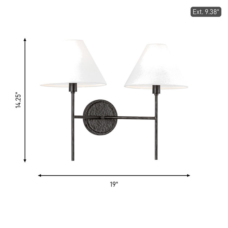 Chapman & Myers Ridgewood Bathroom Bedroom Wall Fixture With White Linen Shade, 14.25" H x 19" W x 9.375" D, Aged Iron