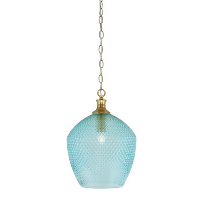 Quapaw Zola Chain Hung Pendant With 12" Turquoise Textured Glass