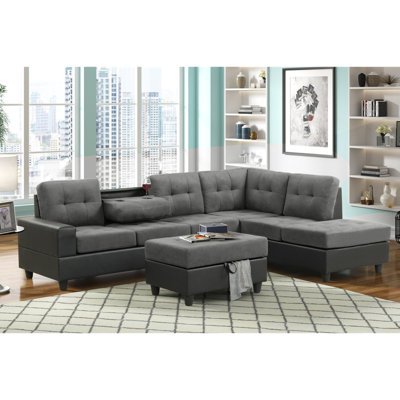 Dzeneta Upholstered 105 " L-Shaped Sectional with Ottoman