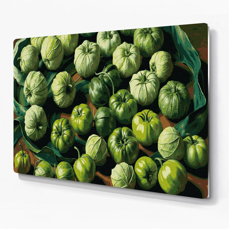Art mural en métal légumes vert tomate, H 12 po x l 18 po