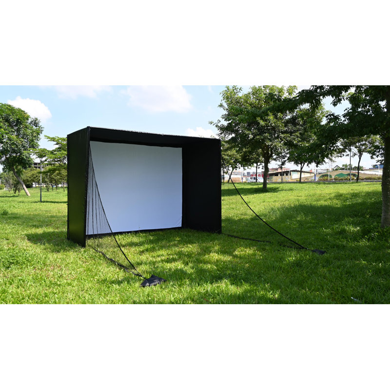 Complete Golf Simulator Enclosure Package, 11 x 8 Ft 4K-Ready Impact Screen with Blackout Cage, Frame Poles, Side Nets and Sandbags, Indoor or Garage Practice, Easy Setup