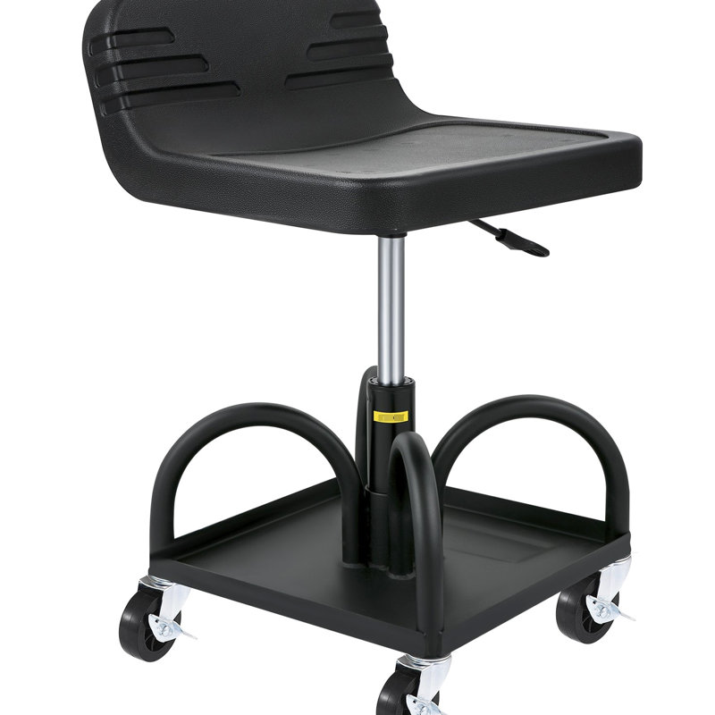 Tabouret roulant de garage pour atelier et réparation automobile avec capacité de 300 lb, hauteur réglable de 15,7 à 20,5 po, roues pivotantes à 360 degrés, service pour véhicule, siège noir - utilisation