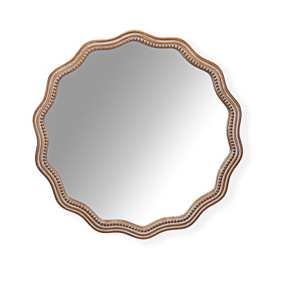 Wood Round Wavy Wall Mirror