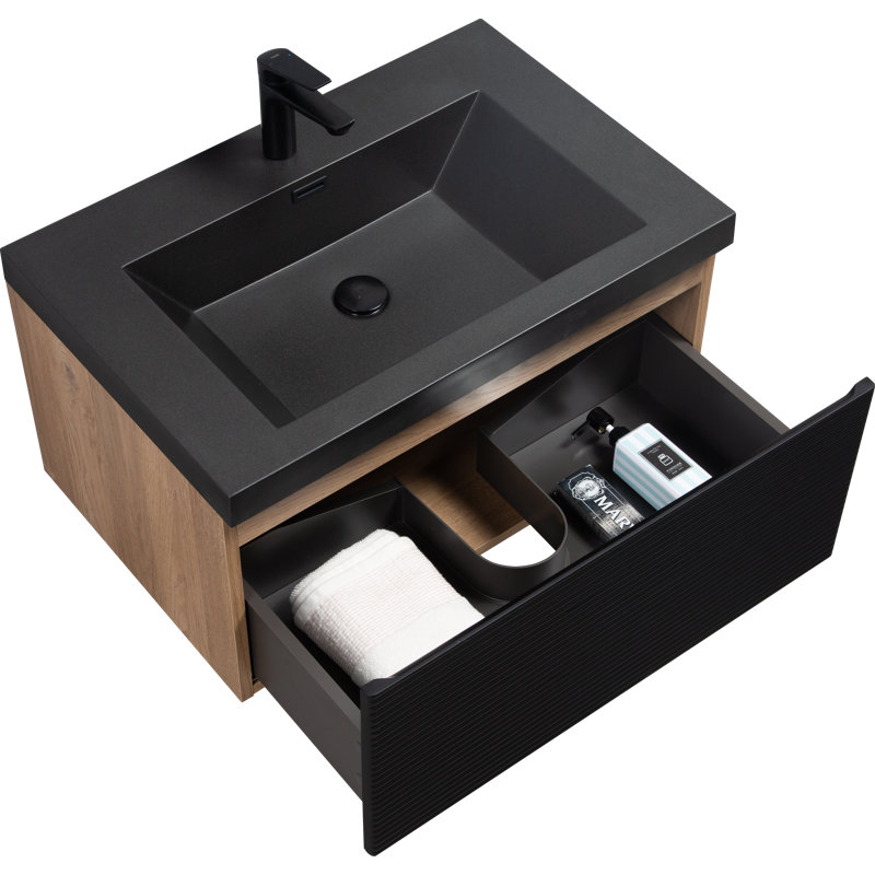 Meuble-lavabo flottant mural Tona CRUIS avec rangement surdimensionné et meuble-lavabo minimaliste intégré en résine, 30"