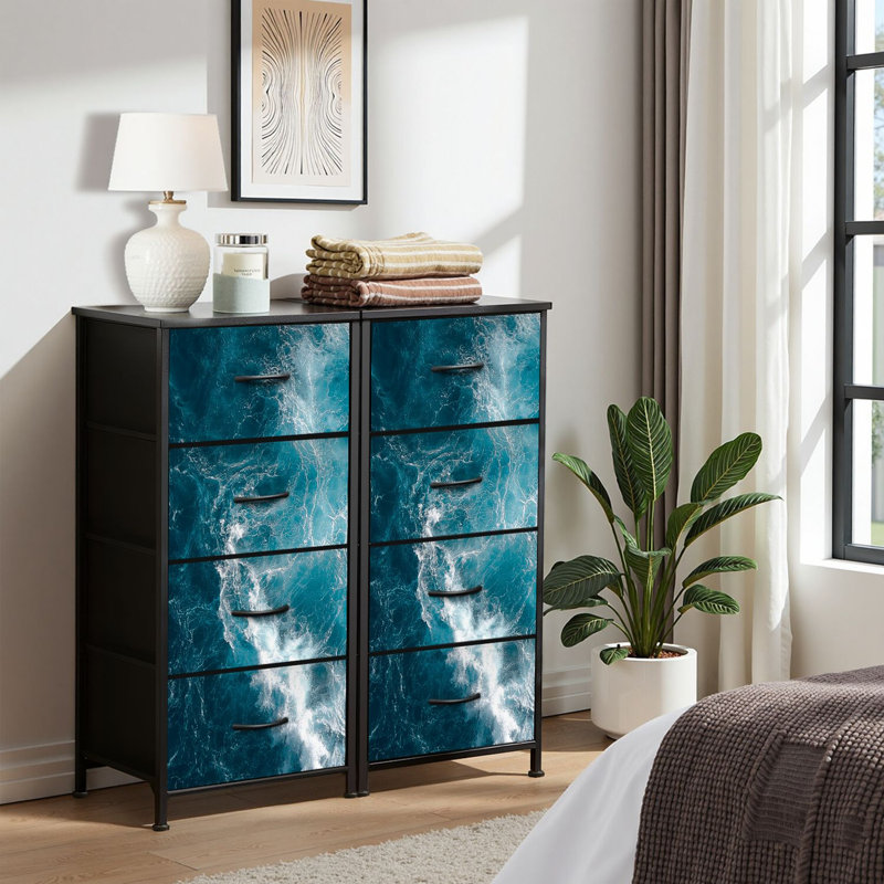 4 Drawer Dresser for Bedroom, Narrow Chest of Drawers, Wooden Top and Study Iron Frame 18"x37.5"-(WxH)
