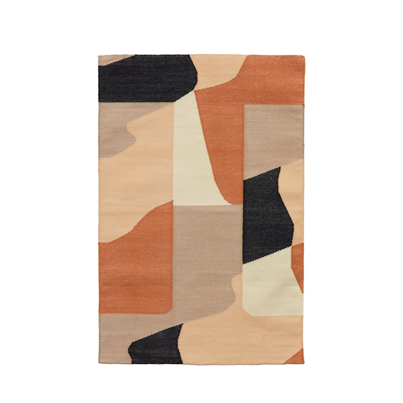 Rectangle Claystone Abstract Hand Woven Flatweave Cotton Area Rug in Beige, Rectangle 5' x 7'
