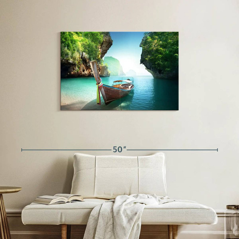 Bateau Mehar sur la plage de Krabi, H 24 po x l 36 po