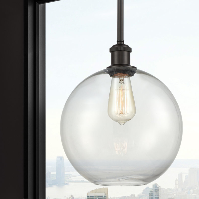 Baran 1-Light Dimmable Globe Pendant, 6 Watt Vinage LED Bulb, Clear, Oil Rubbed Bronze