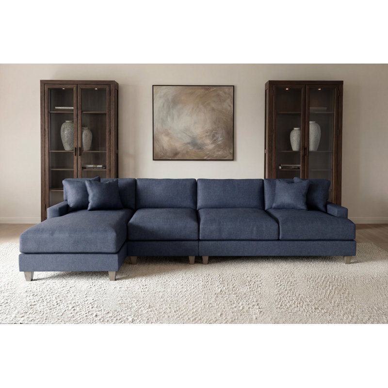 Mila Chaise Sectional, Blue Polyester, 33.5" H x 131" W x 61" D, Left Hand Facing
