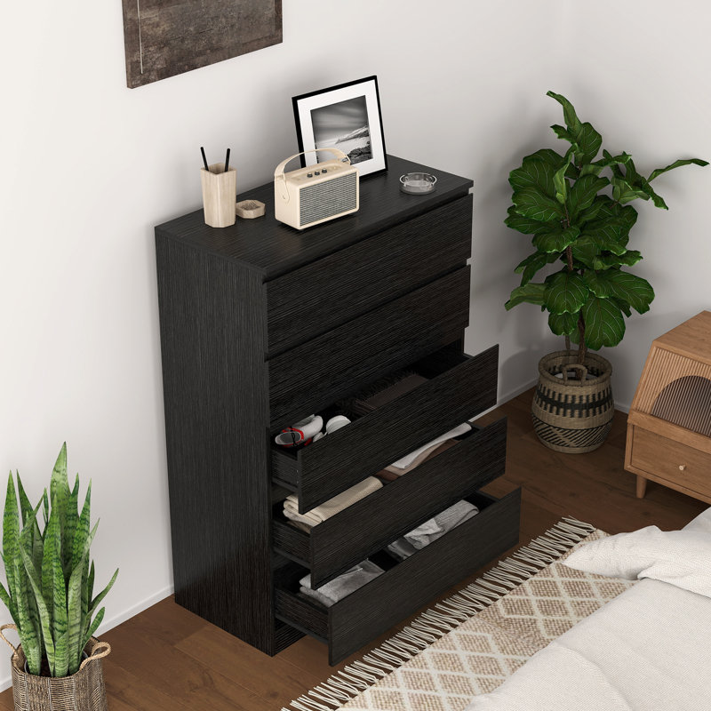 HOMCOM Chest of Drawers with 5 Drawers, Modern Dresser for Bedroom, Black