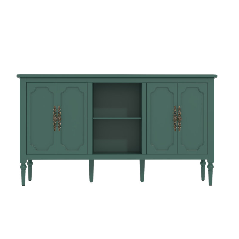 Gurbachan 59-in Vintage four-door cabinet with open shelves, Green