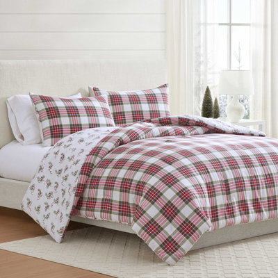 Ensemble d'édredon en flanelle de coton écossais rouge Martha Stewart