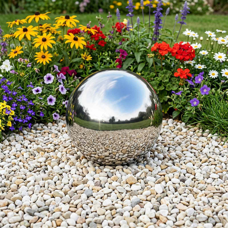  Gazing Ball Silver Stainless Steel 201 Decorative Ornaments Garden Home, 20cm H x 20cm W, Chrome, 1