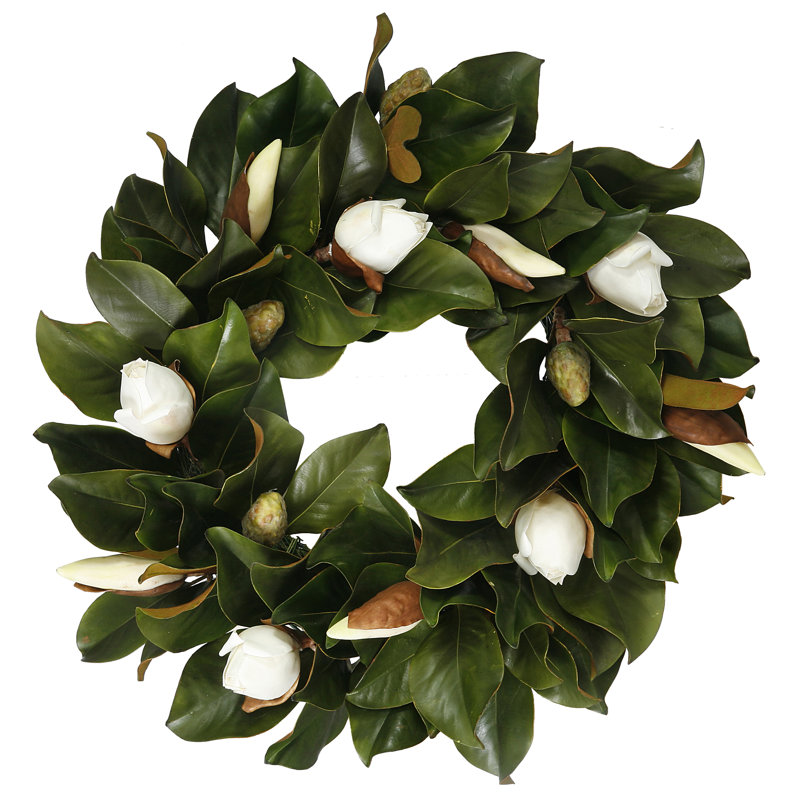 Couronne de plastique à bud 24" magnolia, Blanc