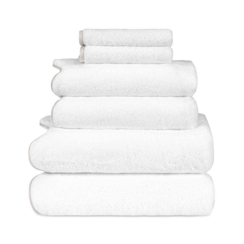 Antalya 6 Piece Turkish Cotton Towel Set, White/Oyster