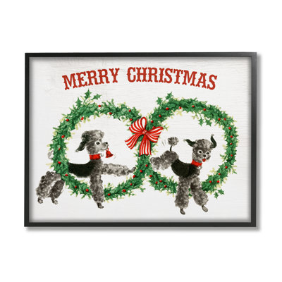 Art mural rétro sur toile tendue, "Merry Christmas Saying Festive Wreaths", par Daphne Polselli