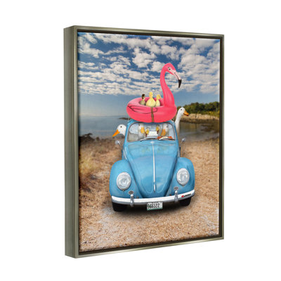 «Funny Summer Beach Holiday Geese» par John Hovenstine - peinture à cadre flottant sur toile