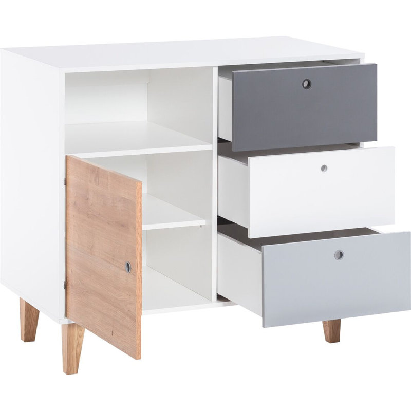 Aleana 3 Drawer Combi Chest, Oak/White/Grey