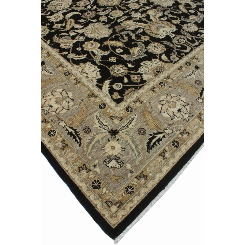 Tapis noué la beige 9 pi x 11 pi en laine à la main one-of-kind Romona