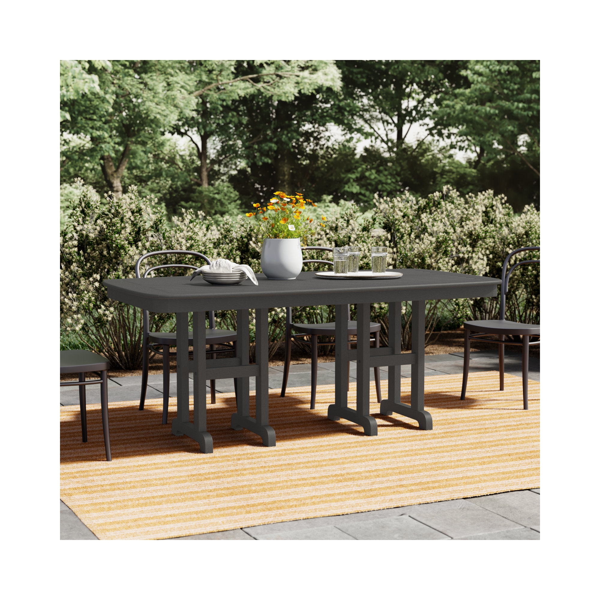 POLYWOOD Nautical Dining Table, Slate, 29" H x 71.5" L x 36.75" W