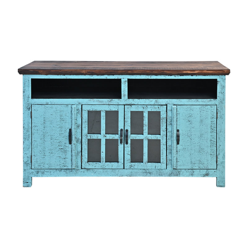 Meuble télé 60 po turquoise Hacienda, Brun et blanc, White
