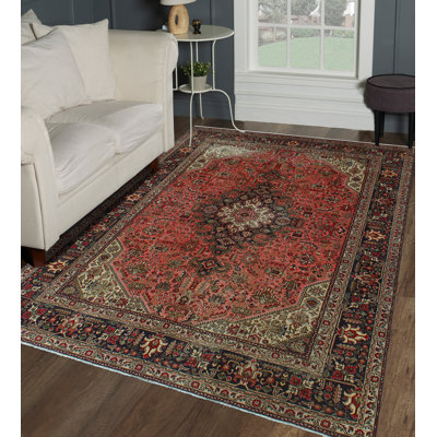 Tapis unique en laine noué à la main de style années 1980 de 6 pi 6 po x 9 pi 6 po Jamariae