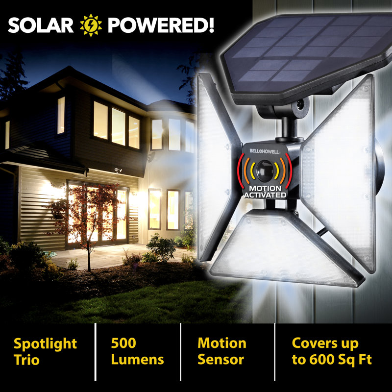 Black Solar Powered Motion Sensor LED Flood Light Trio