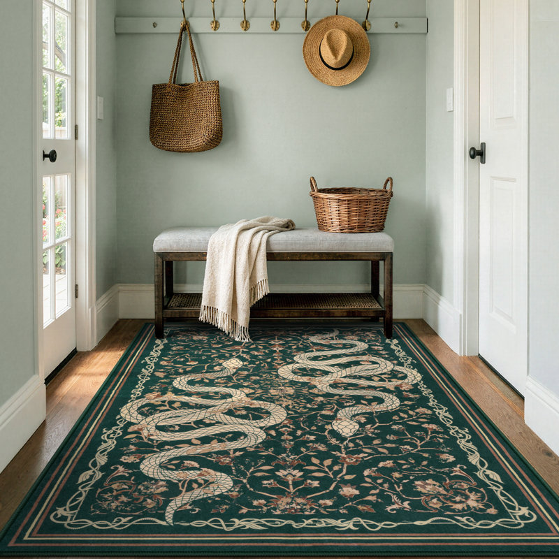 Tapis vert délavé Palx 5 x 7 de Palos Vintage, Rectangle 5 pi x 7 pi