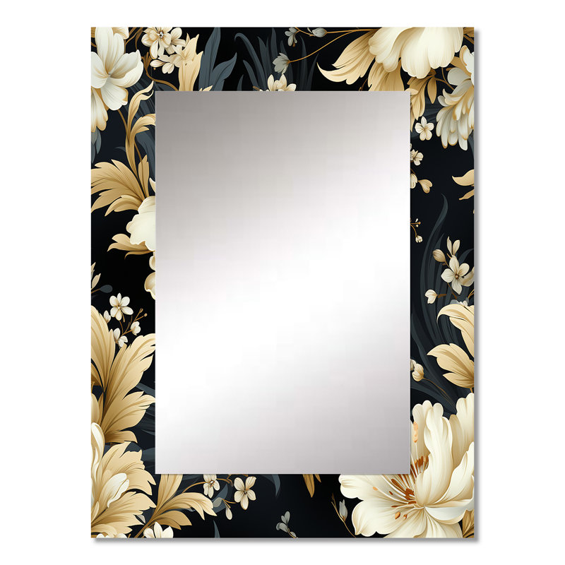 Élégance florale grise et blanche de Brettley - miroir floral, miroir mural Cottage, 32 po x 24 po