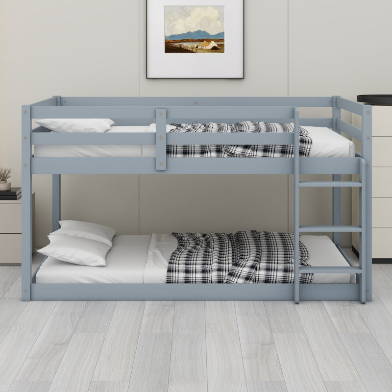 Lit superposé en bois avec échelle, Gris