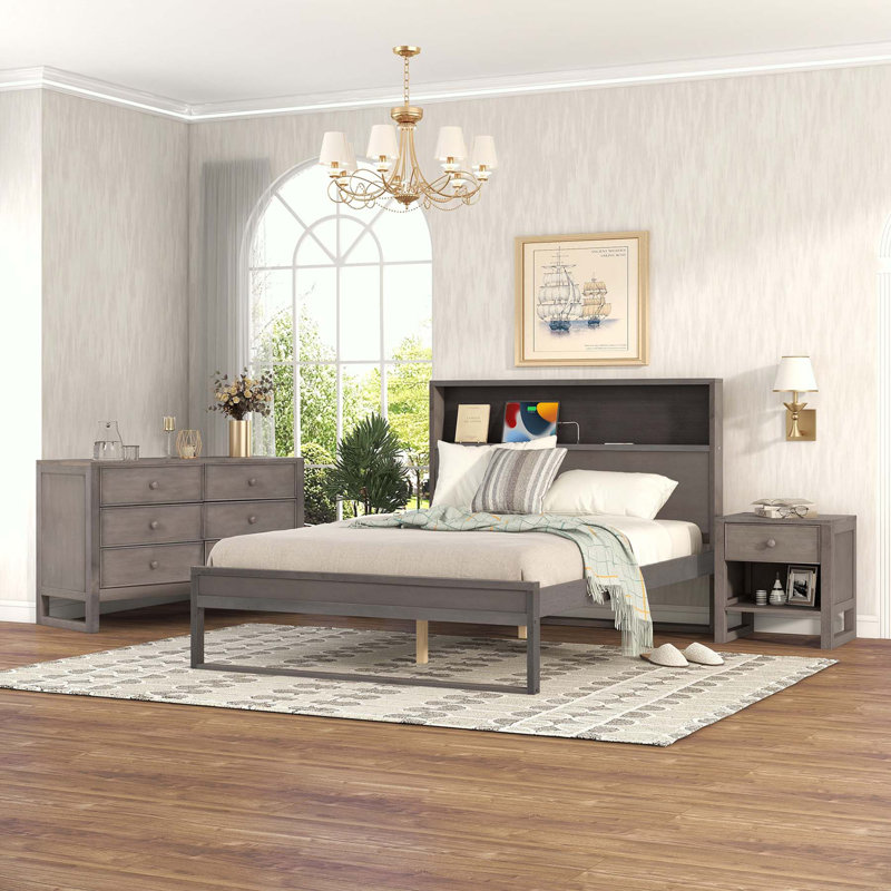 Ensemble de chambre à coucher 3 pièces, Grand, Gris antique