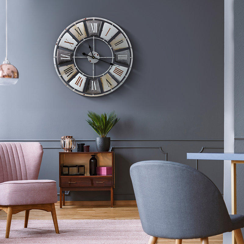 Vintage Industrial 24" Round Metal and Wood Wall Clock