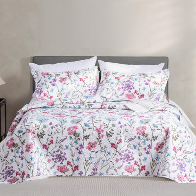 Ensemble de courtepointe Kasentex - Ensembles de couvre-lit couvre-lit léger - Literie toutes saisons - Édredon doux et léger, motif floral blanc
