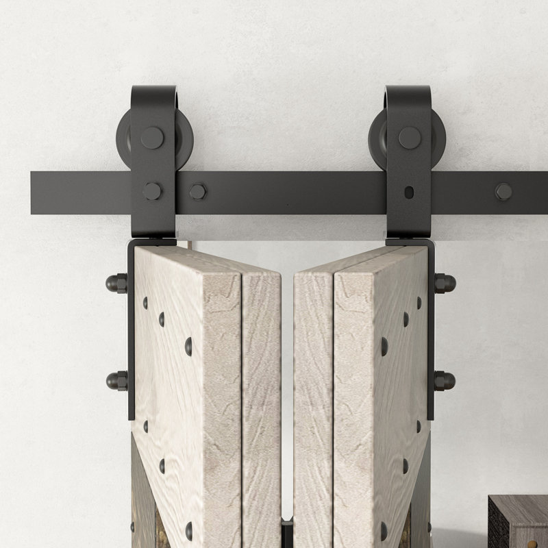 80''H Embossing Knotty Pine Wood Bi- Fold Barn Door With Hardware Kit, Unfinished, 36" x 80"
