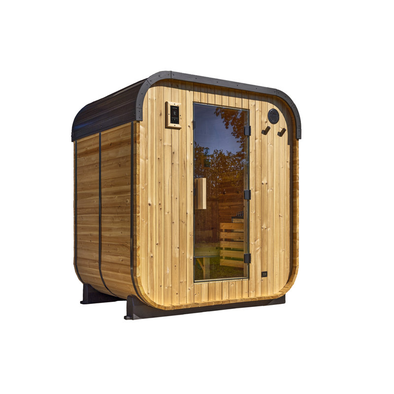 Backyard Discovery Lennon 2-4 Person Traditional Cedar Outdoor Cube Sauna with 9kW Electric Heater, Wi-Fi Control, LED Lights