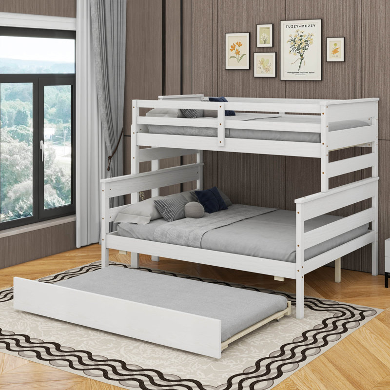 Twin Over Full Bunk Bed With Trundle, White