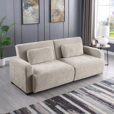 84.5" Convertible Sofa Bed, Upholstered Sleeper Sofa with Pillows for Living Room and Guest Room
