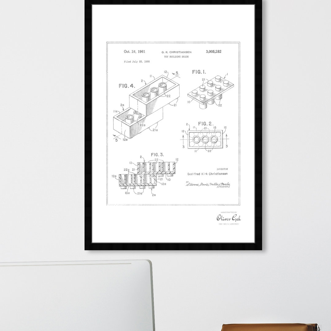 'Lego Toy Building Brick 1961' Framed Graphic Art in Silver