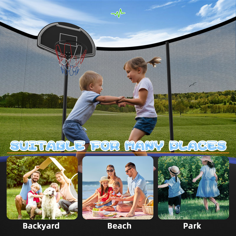 SENCHO GINSYTALIOR Round Backyard Trampoline with Safety Enclosure, Blue