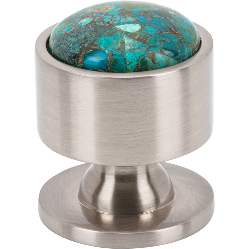 Firesky Diameter Knob, Brushed Satin Nickel, Mohave Turquoise, 1 3/8"