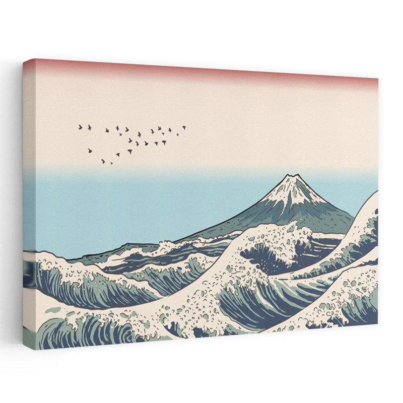 «Cresting Waves Mount Fuji», reproduction d'art murale contemporaine abstraite, 16" H x 24" W